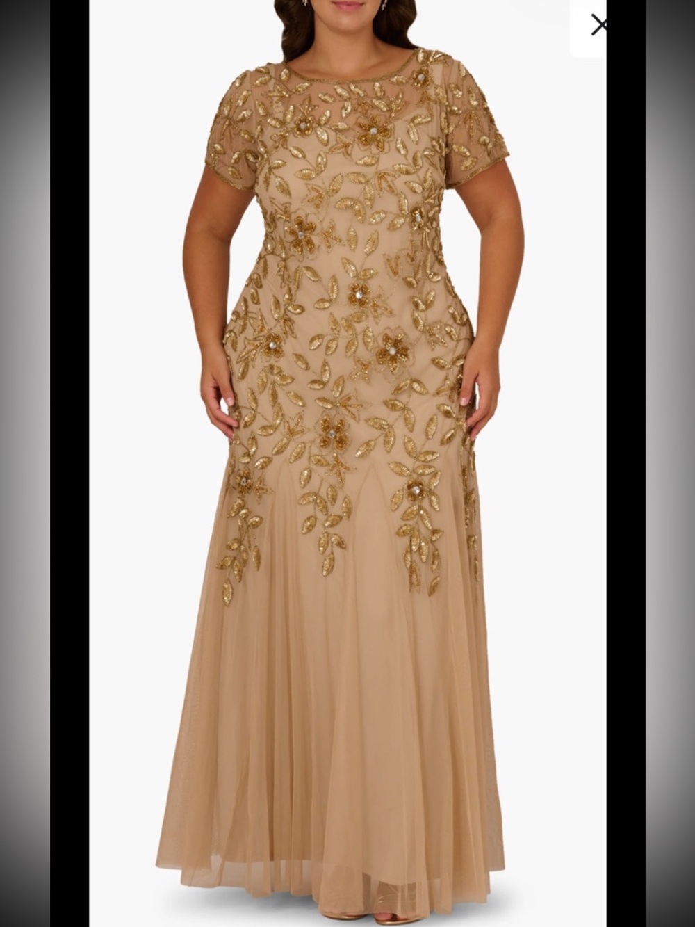 Adrianna Papell Beaded Gown,New,NoMissing Beads,ChampagneGold.actualColor#1-3 - Picture 1 of 10